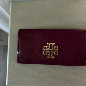 Tory Burch Burgundy Wallet with Gold Logo